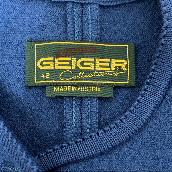 Geiger Collections Royal Blue Mixed Pattern Wool Sweater Cardigan Vintage Chic - Picture 7 of 12